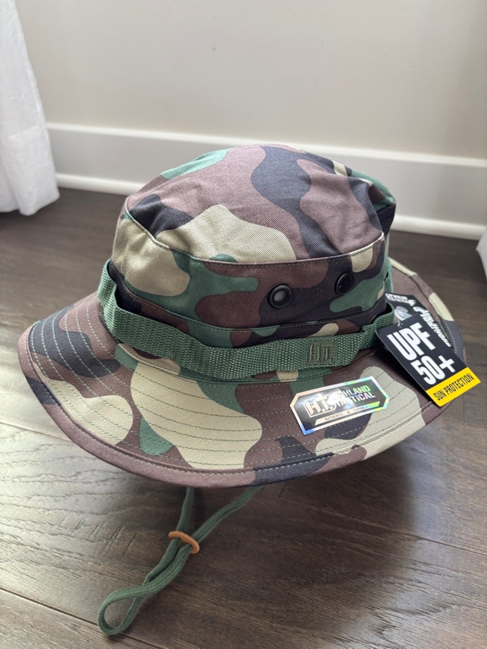 Highland Tactical Boonie Hat, UPF 50%, adjustable chin strap,vented,camo